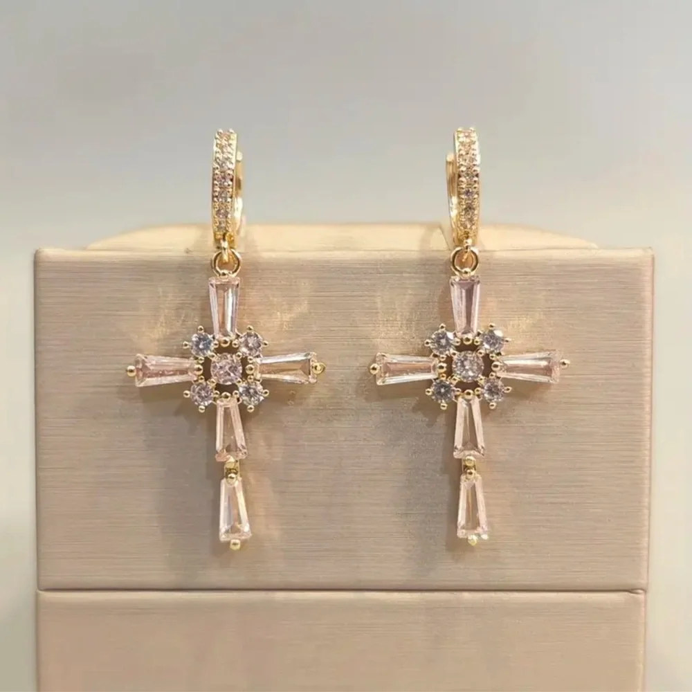 14k Gold Plated Cross Earrings
